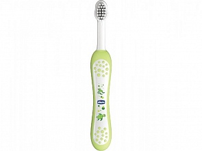 Зубная щетка детская с эргономичной ручкой, от 6 мес., зеленая (Chicco, 320617013)